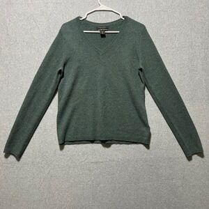 TAHARI Pure Luxe 100% Cashmere V Neck Sweater Women's Size L Green